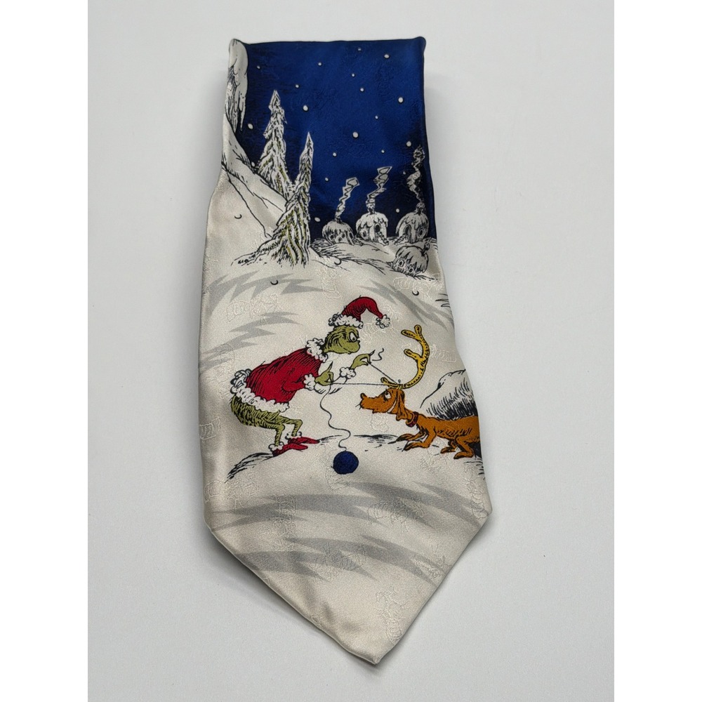 Vintage Dr Seuss The Grinch Stole Christmas Silk Tie Blue White Max 1994